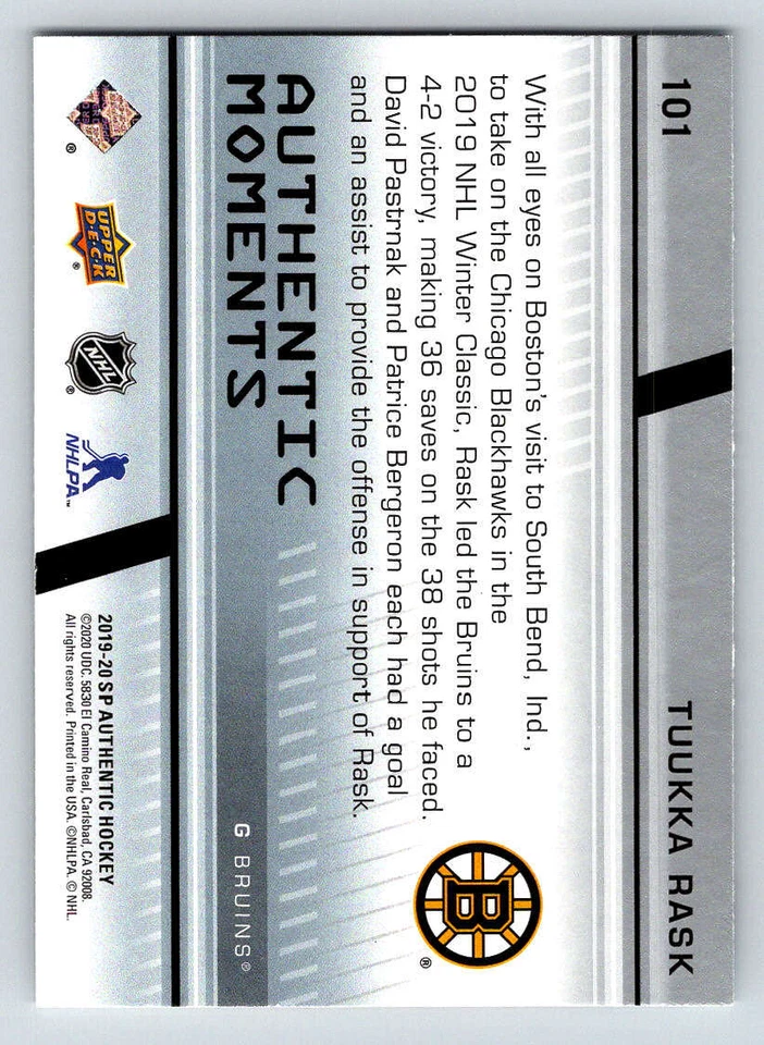 2019-20 SP Authentic #101 Tuukka Rask AM (ref 199614) - Image 2 of 2