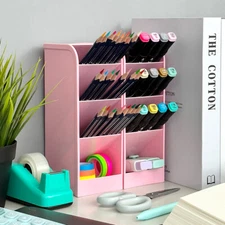Wrapables 4 Compartments Desk Storage Pen Organizer, Large (2pcs) / Pink