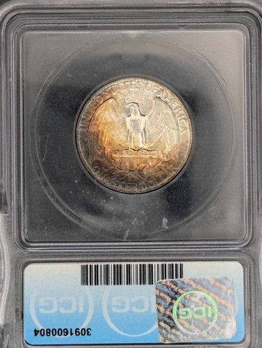 1954 Washington Quarter 25c ICG MS67 Toning - Picture 4 of 4