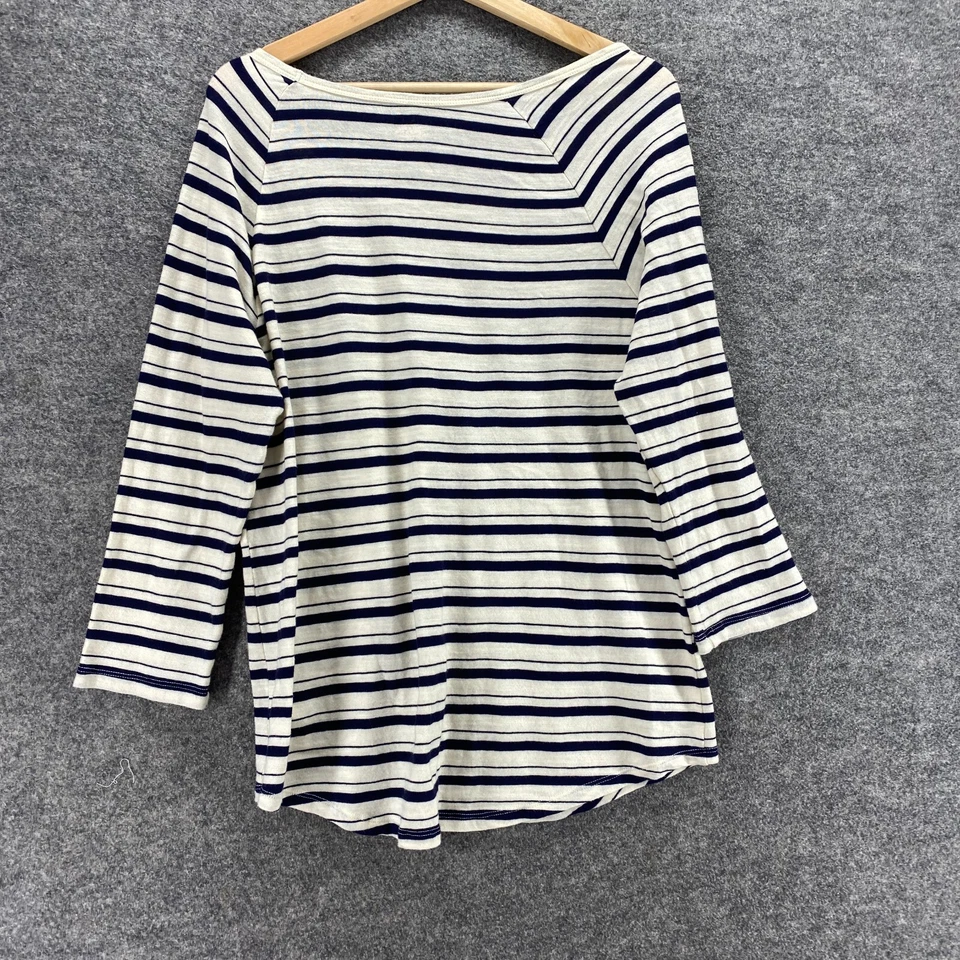 Camiseta Joe Fresh Mujer L Grande Blanca Rayas Manga Larga Cuello Redondo Algodón Foto 2 de 4