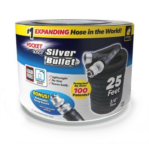 25' As Seen On TV Pocket Hose Silver Bullet Lightweight No Kink Garden