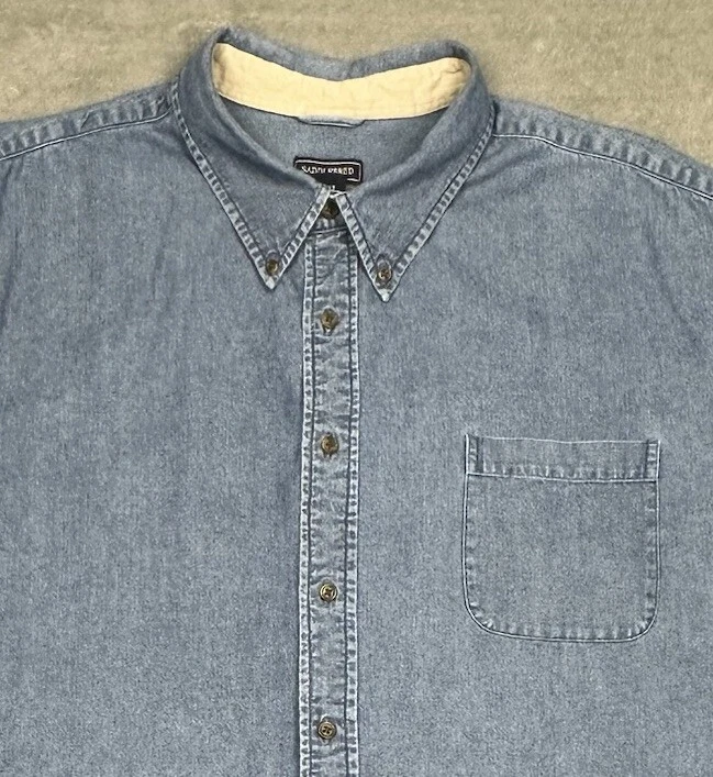 Vintage Saddlebred Shirt Mens 3XLT Tall Man Blue Denim Heavyweight Button Casual - Image 2 of 4