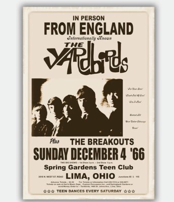 Poster vintage 1996, The Yardbirds in Lima, Ohio on Dec 4, 1996 Concert Poster