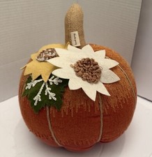 Large Embroidered Stuffed Fabric Pumpkin Halloween Thanksgiving Fall Decor 11  H