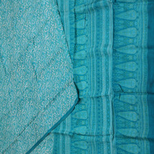 Swastik Vintage Teal Sarees 100 Pure Silk Printed Floral Sari 5YD Craft Fabric
