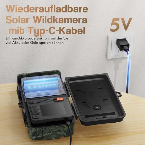 Campark 4K Solar Wildkamera 48MP Jagdkamera Nachtsicht Überwachungskamera IP66 - Bild 4 von 11