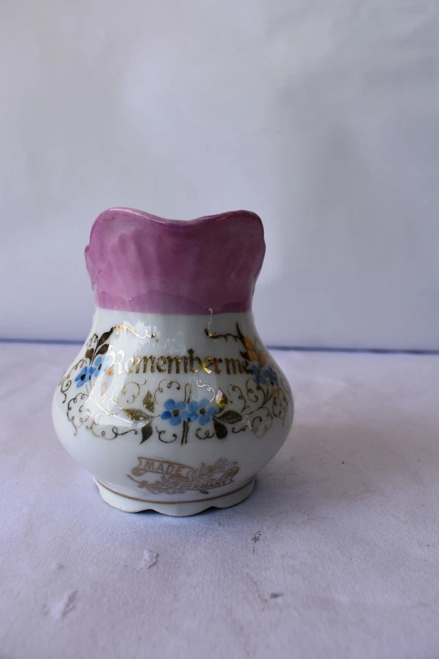 Antik Deutsche Porzellan Remember Me Krug Milch Topf Vergoldet Blumenmuster " K3 - Bild 1 von 4