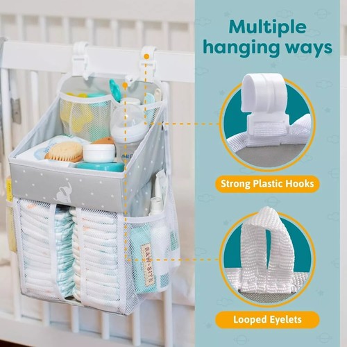 Cradle Star Hanging Nappy Caddy Organiser – Baby Nursery Storage | Grey - Picture 2 of 7