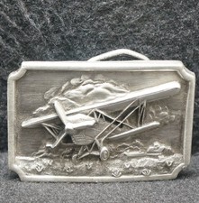 XD19137 NOS VINTAGE 1984  OLD AIRPLANE  AIRCRAFT BIPLANE PEWTER BELT BUCKLE
