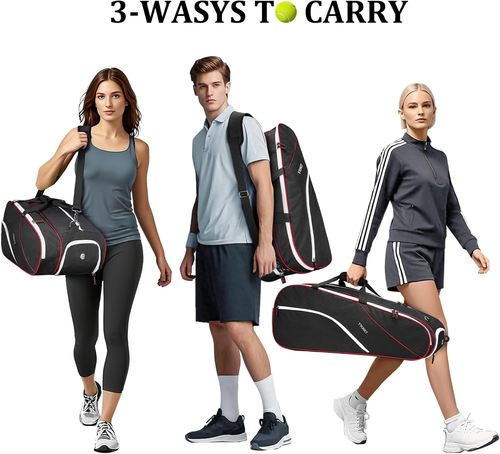 Tennis Bag 6 Rackets, Large Tennis Racket Bag for Men Women with Insulated Pocke - Foto 5 di 12