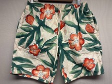 Eddie Bauer Swim Trunks Mens Beige Tropical Floral Print Lined Pockets Pull On