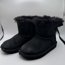 UGG Mini Bailey Bow II Boots Kids Girls Black Size 10 See Pics