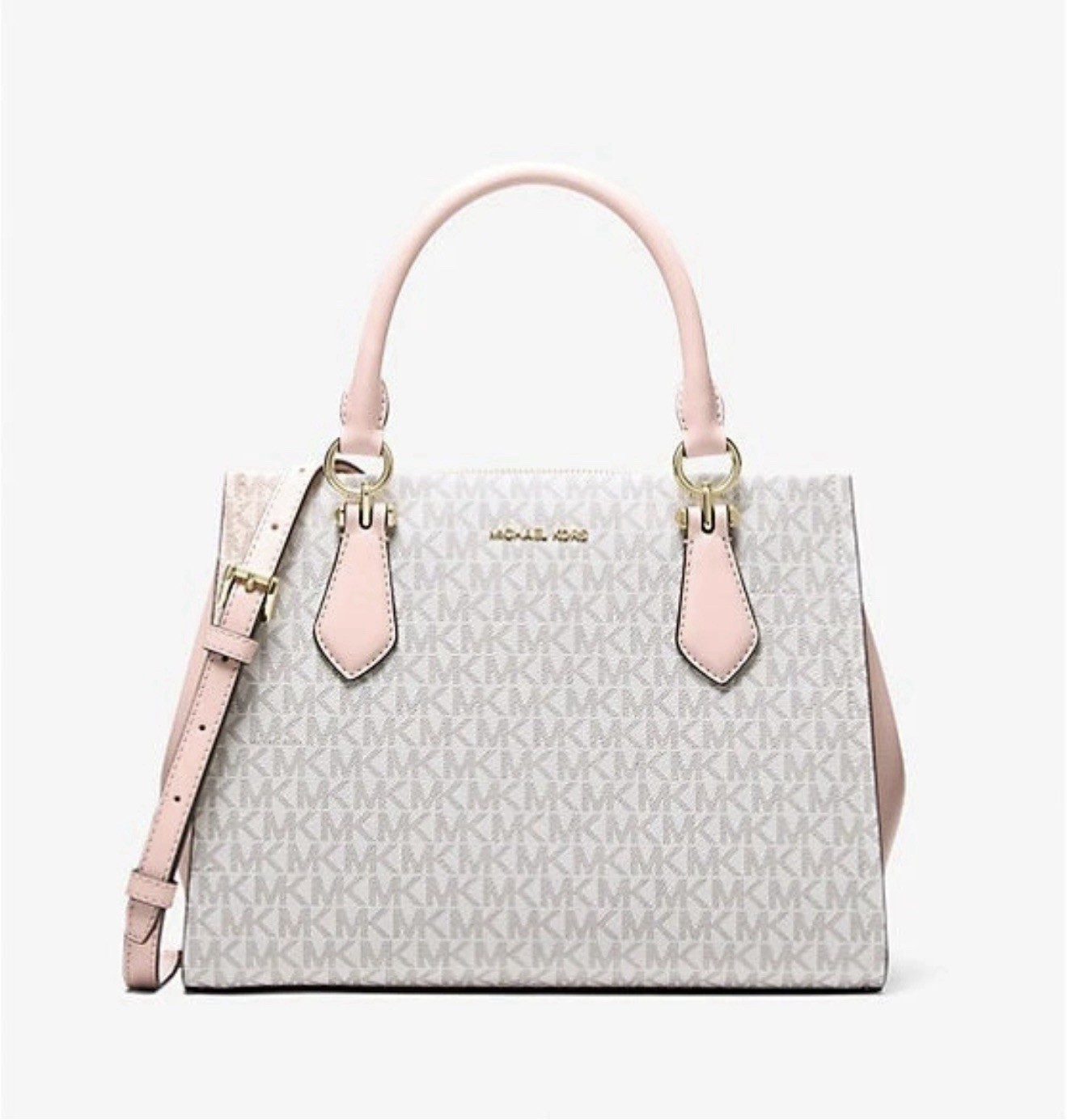 Michael Kors Marilyn Medium Logo Convertible Satchel Women Bag Powder Blush