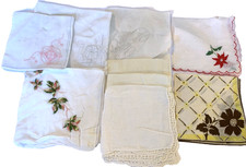 Vtg Hankies Handkerchiefs Lot of 9 Floral Machine Embroidery Crochet Cut Work