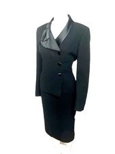 Kasper Size 8 Black Bow Collar 2pc Skirt Suit Special Occasion Church Suit