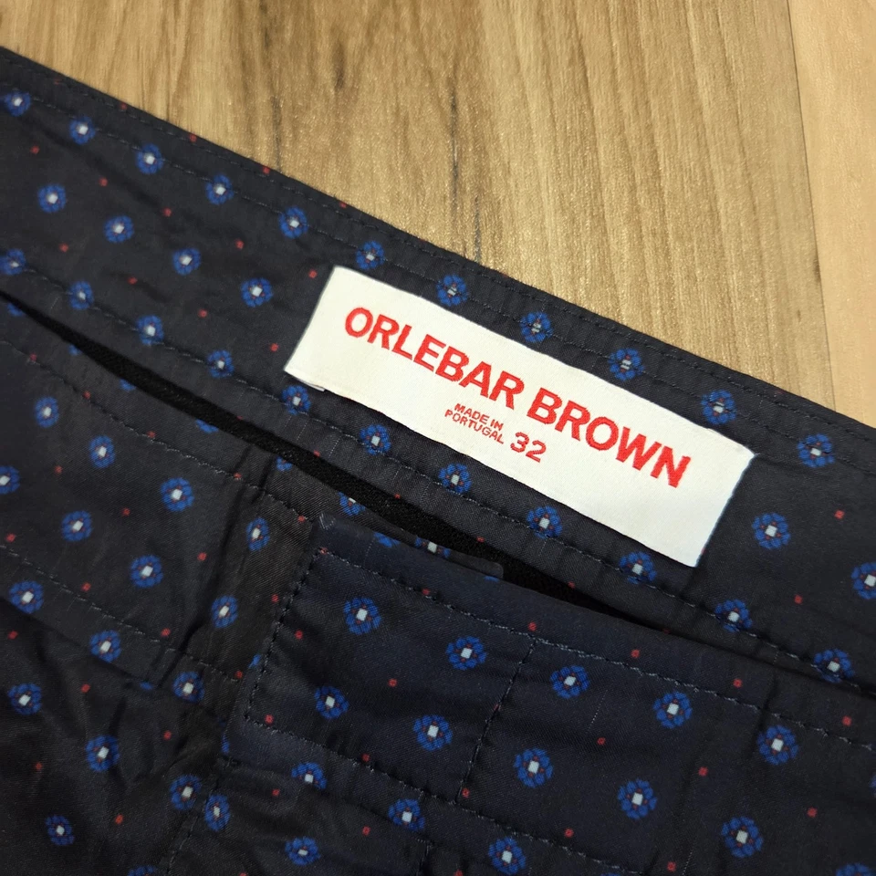 Pantalones Cortos Orlebar Marrón The Bulldog 6” Hombres 32 Hebillas con Pestaña Lateral Azul Marino Geométrico Foto 4 de 4