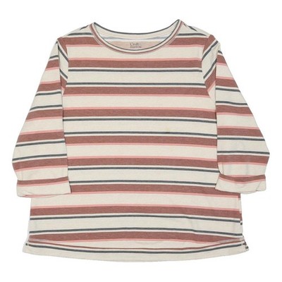 CROFT & BARROW Damen T-Shirt creme & rosa gestreift 2XL Langarm Rundhals