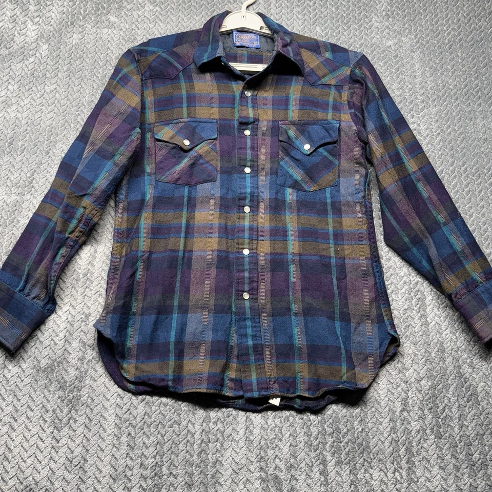 VTG Pendleton Shirt Men M High Grade Western Wear Wool Pearl Snap USA Blue Plaid - Image 2 of 4