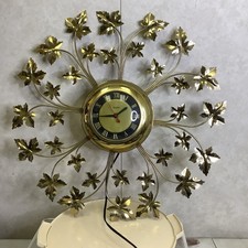 Vintage Large 1960s United Leaf Electric Wall Clock Goldtone Works