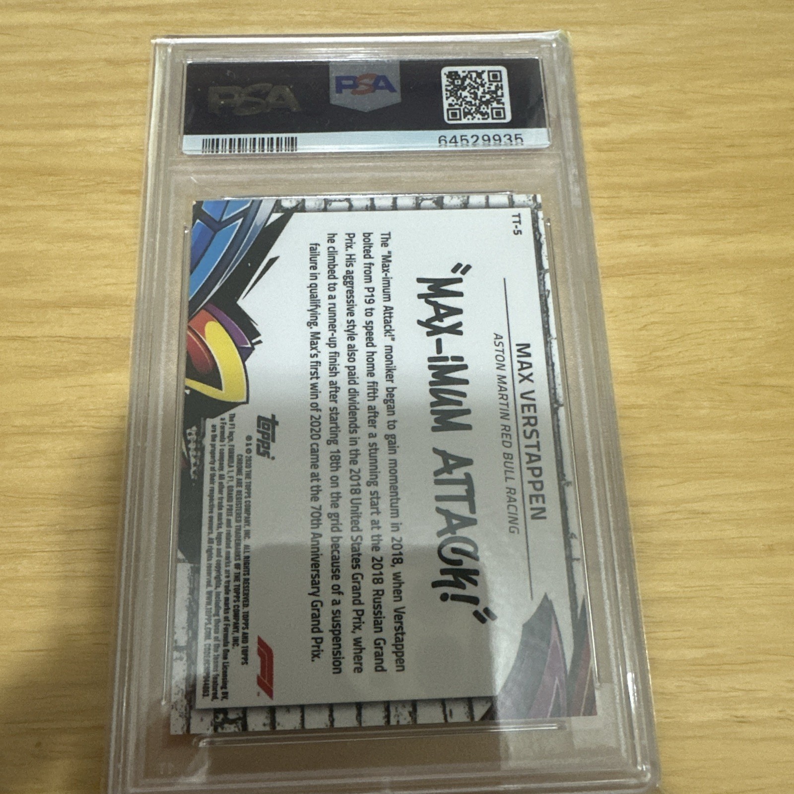2020 Topps Chrome F1 Formula 1 Max Verstappen Track Tags #TT-5 PSA 10 GEM MINT view 2