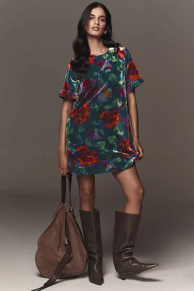 The Emmy Short-Sleeve Swing Mini Dress by Maeve: Velvet Edition #4130348690290 - Image 3 of 3