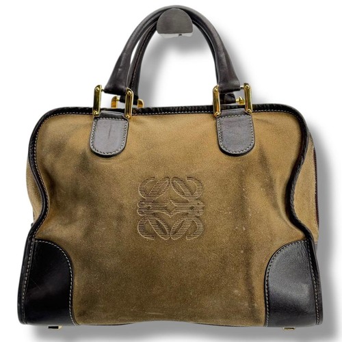 Loewe Vintage Amazona Anagram Hand Bag Brown Suede Leather Used Women From Japan