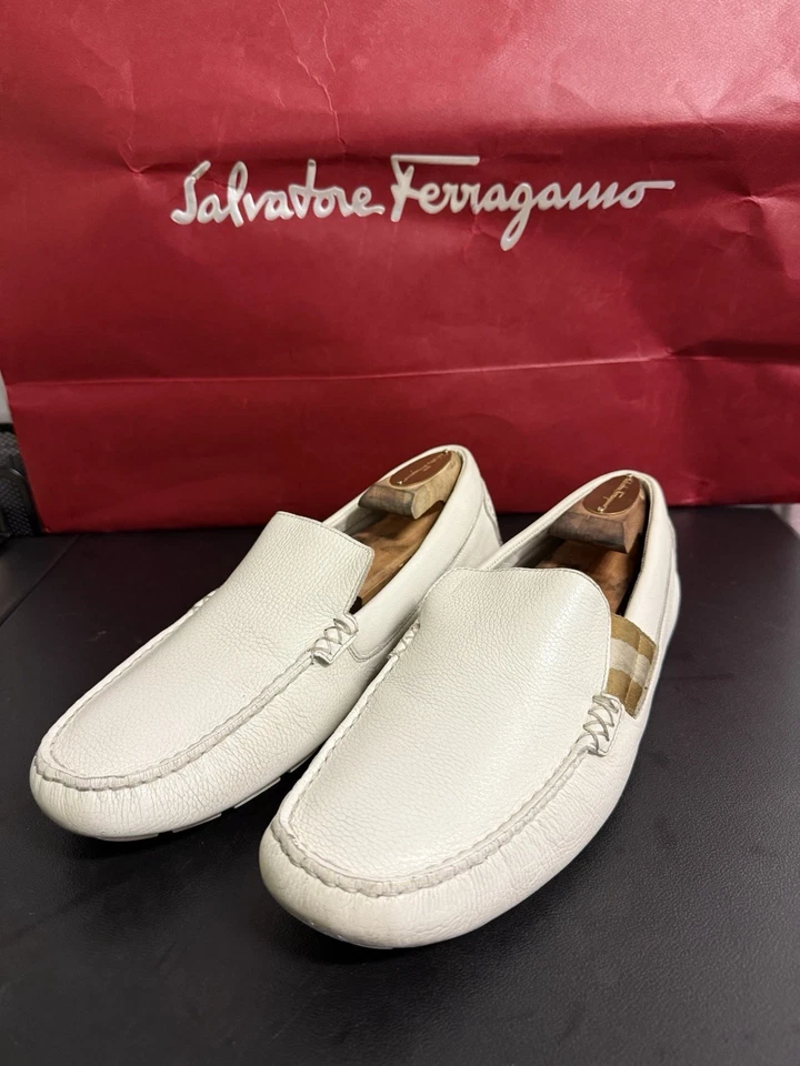 gucci shoes men white leather ace loafer drivers US 9.5 $1070 MSRP - Image 2 of 4