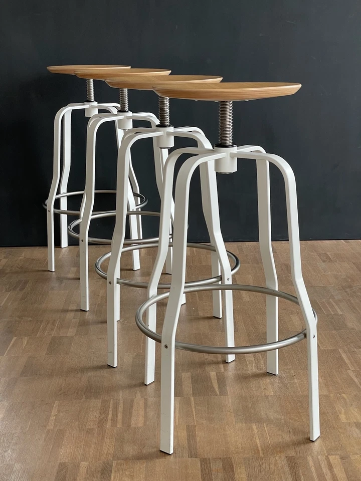 Barhocker höhenverstellbar, 4 Stück - weiss, Sitzfläche Eiche hell - Bild 2 von 4