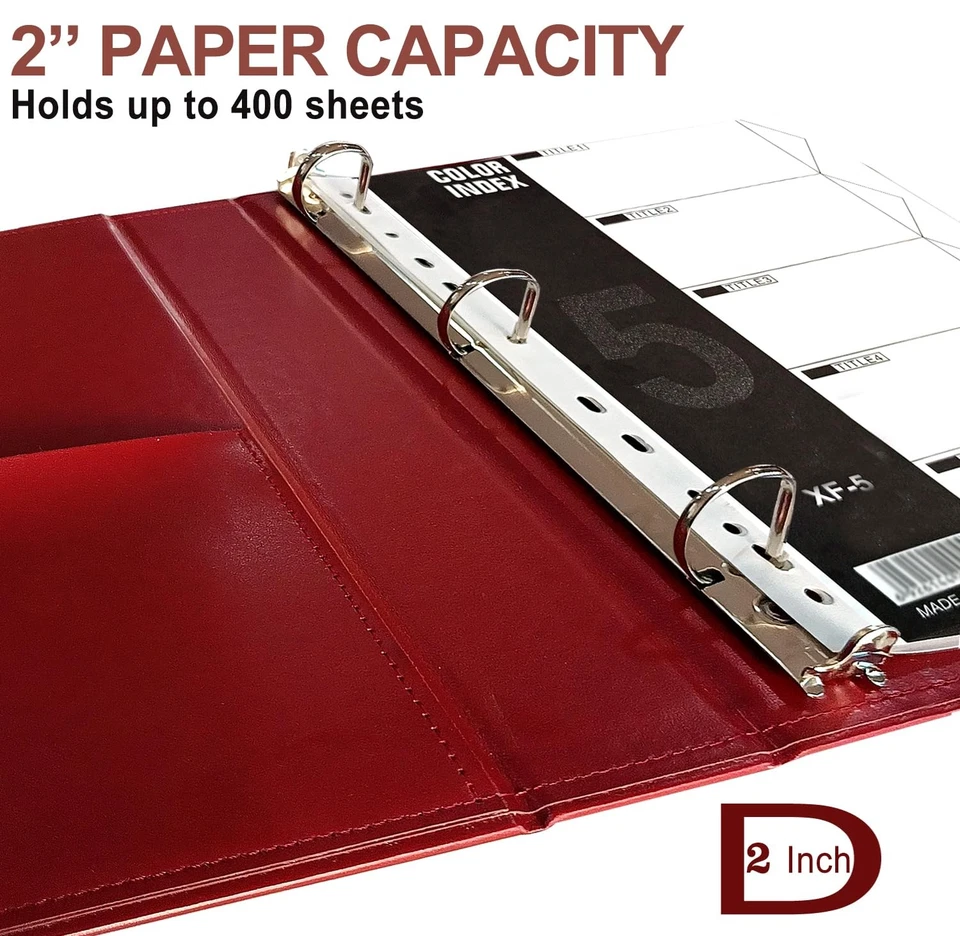 Vintage Leather 3 Ring Binder, 2 Inch D Ring, Holds 8.5" x 11" Letter Size, B... - Image 3 of 4