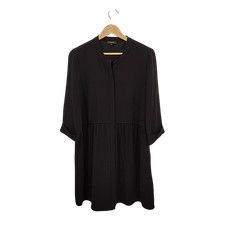 Quince Fluid Crepe Shirt Dress Black Basic Sleeved M