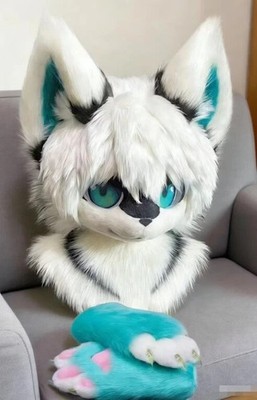 Fursuit Long haired Dog Fox Mascot Party Halloween Fur Cosplay(head+claws)