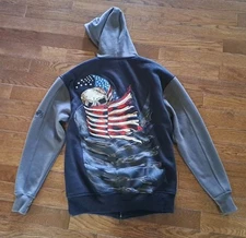 RideRDie Iron Horse Saloon Zip Fleece Size Medium Embroidered Skull And Flag