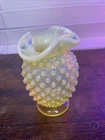 Fenton Hobnail Opalescent Topaz Uranium Glass Mini Bud Vase