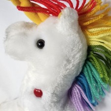 Vintage Russ Unicorn Plush Rainbow Yarn Mane White Horse 1980s Stuffed Toy