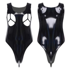 Men Jumpsuit Exposed Bodysuit Party Unitard Tank Catsuit Harness One-Piece PU