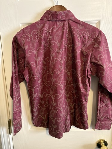 RU Cowgirl Shirt Girls Size 18/20 XXL Pearl Snap Maroon Western Shirt Rodeo - Picture 7 of 10