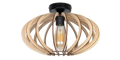 Deckenleuchte Holz Metall Schwarz Natur E27 Ø35 cm Deckenlampe Skandinavisch - Bild 1 von 2