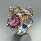 Rough gemstone Natural Tourmaline Ring 925 Sterling Silver Size 7 /R473222