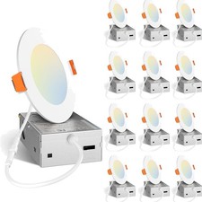 12 Pack 4 Inch 5CCT Ultra-Thin LED Recessed Dimmable Can/Ceiling Light with J...