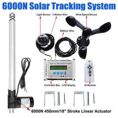 6000N Single Axis Solar Panel Tracker Controller +18'' Linear Actuator+Anemometer
