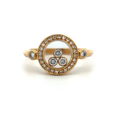 Chopard Happy Diamond 18k Yellow Gold Round Bezel 3 Floating Diamond Ring Size 7
