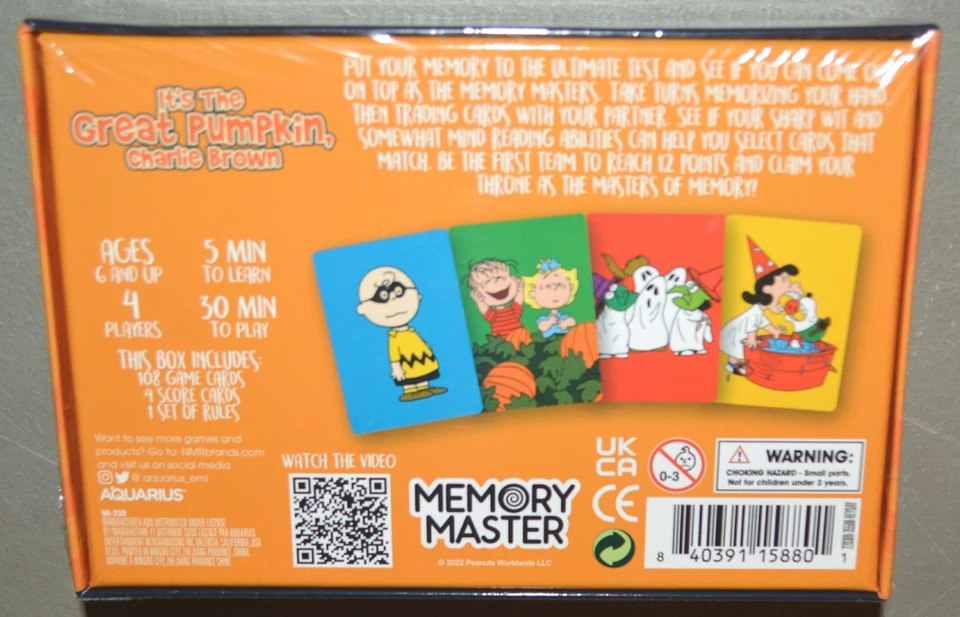 IT'S THE GREAT PUMPKIN CHARLIE BROWN memory master game - Aquarius 2022 - SEALED - Image 2 of 2