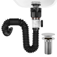 Bathroom Sink Drain Kit, with Flexible Expandable Black Without Overflow