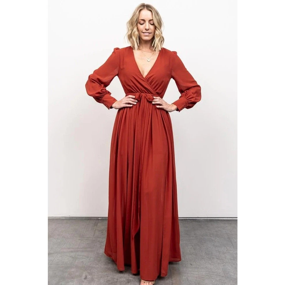 Maxi abito Baltic Born Celine manica lunga 2X in ruggine stravagante floreale boho chic