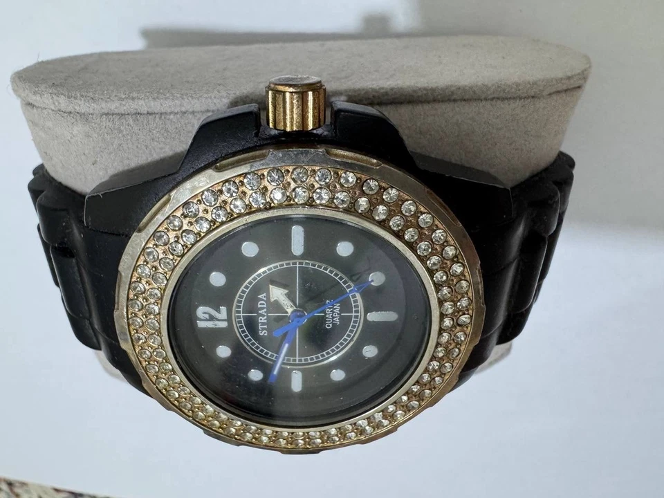 Reloj Strada Cuarzo Japón Movimiento Correa Silicona Negra Bisel Cristal Foto 2 de 4