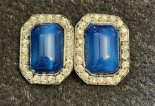 Vintage Pave Rhinestone 2 Piece Belt Buckle with Blue Swirl Center Stones