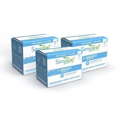 Simpleaf Flushable Unscented Wet Wipes   Aloe Vera, Hypoallergenic, 90 Count