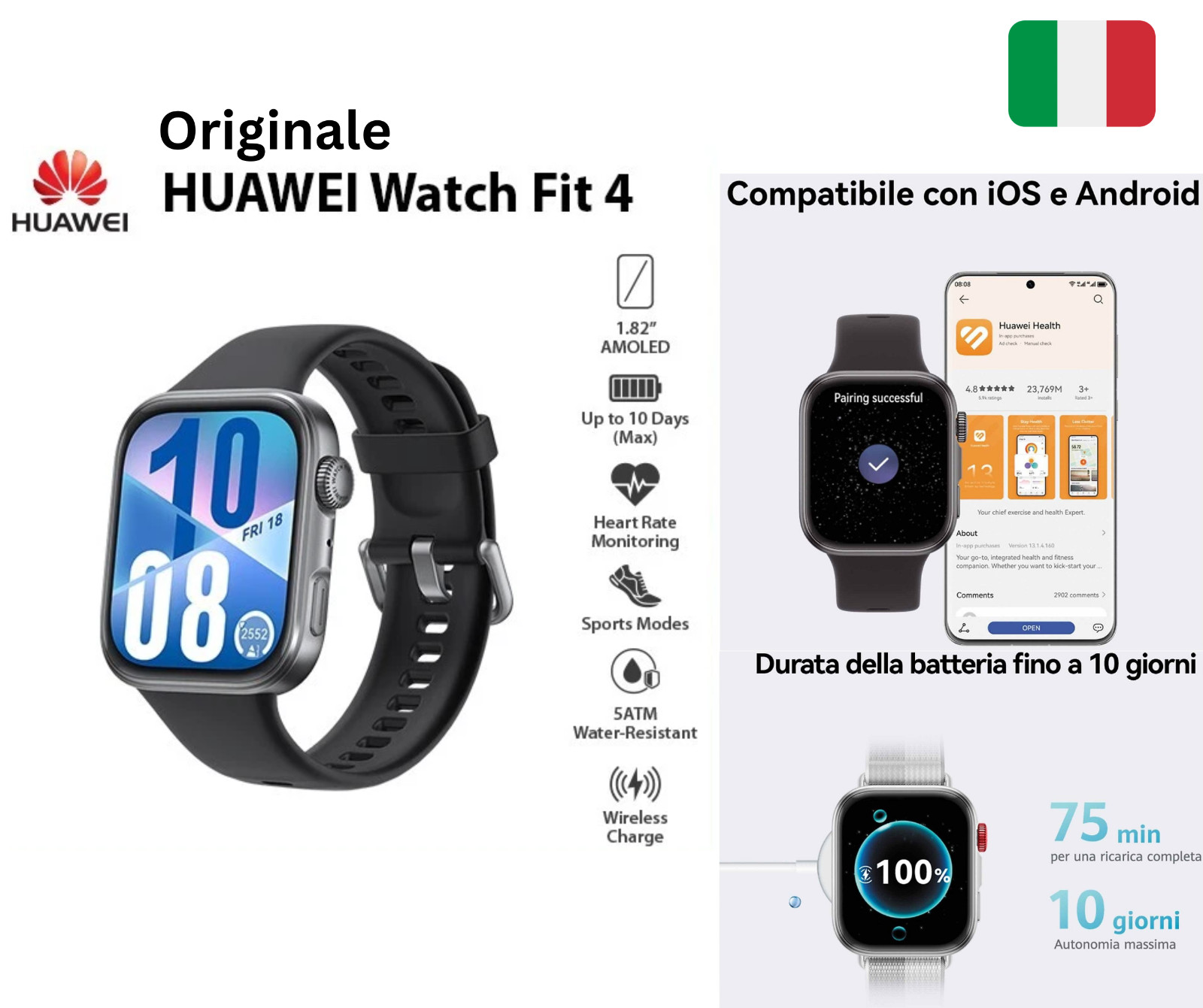 Huawei Watch Fit 4 Smartwatch Bluetooth Fitness Tracker Android iOS Nero