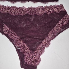 Victoria's Secret Metallic Gold Lace Longline Bra Panty Set Plum Burgundy M NWOT