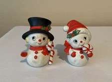 Vintage HOMCO Mr.&Mrs. Snowman Ceramic Porcelain Figurines Set